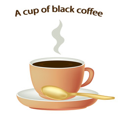 Coffee close-up. Cup of hot coffee isolated on white background. Black coffee in a porcelain cup. Vector illustration.