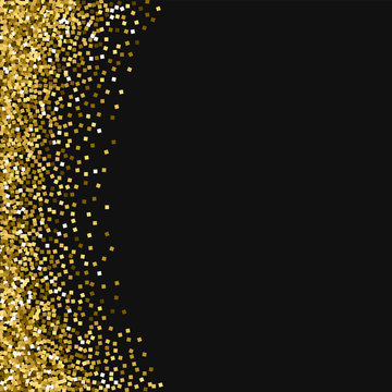 Gold glitter. Abstract left border with gold glitter on black background. Stunning Vector illustration.