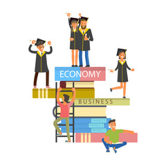 Happy graduate characters