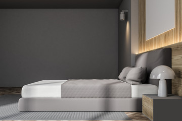 Wooden wall Scandinavian bedroom side view