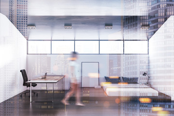 White wall bedroom and home office, poster blur