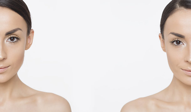 Woman face. Two half of woman face