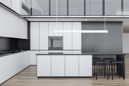White and gray modern kitchen interior