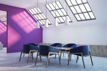 Purple attic dining room interior