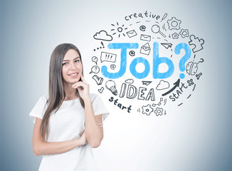 Positive young woman portrait, job search