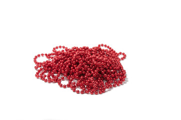 Red beads for decoration isolated on the white