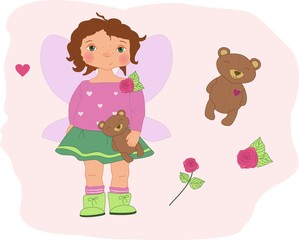 Little child girl with bear toy