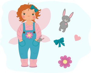 Little child girl with bunny toy