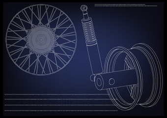 wheel and shock absorber on a blue