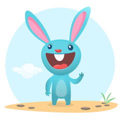 Obraz premium Happy bunny cartoon isolated on forest background. Vector illustration