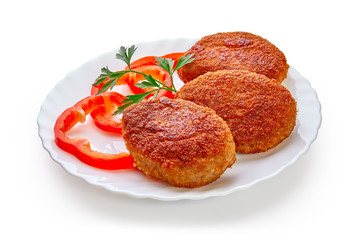 Fried breaded cutlet isolated on white background