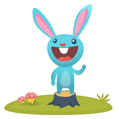 Happy bunny cartoon isolated on forest background. Vector illustration