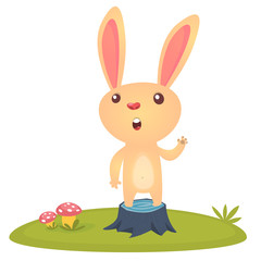 Happy bunny cartoon isolated on forest background. Vector illustration