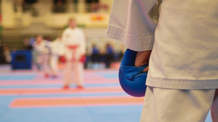 Teenager girls starts to fighting at the karate championship © KONSTANTIN SHISHKIN