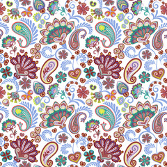 Fototapeta na wymiar Paisley seamless hand draw vector pattern. Traditional Indian pattern for textiles, wallpapers, decor etc.