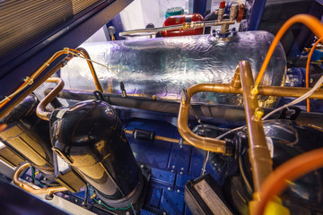 Internal arrangement of the industrial air conditioner. Many copper brazed tubes.