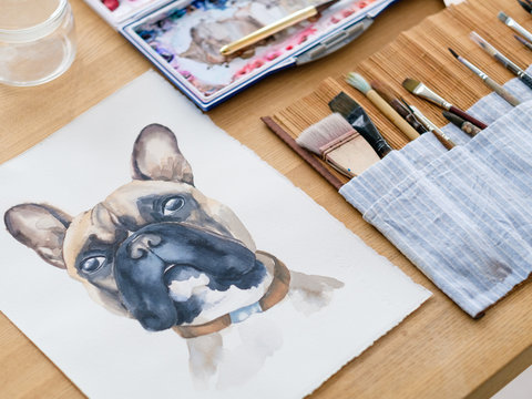 art therapy. painting classes or courses. creativity inspiration expression concept. watercolor picture of a dog
