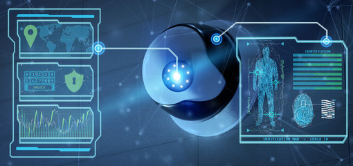 Recognition and detection software on a security camera system - 3d rendering