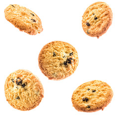 set of butter cookies with raisins isolated on white background