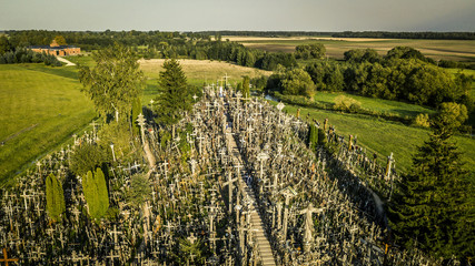 Aerial view from drone on hill of crosses in Siauliai, Lithuania. - 200722771