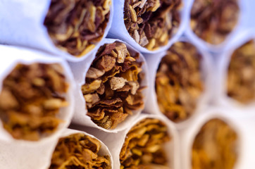 White cigarettes. Tobacco. Macro.