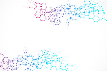Structure molecule and communication. Dna, atom, neurons. Scientific concept for your design. Connected lines with dots. Medical, technology, chemistry, science background. illustration.