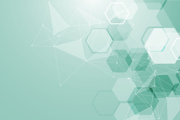 Geometric abstract background with connected line and dots. Structure molecule and communication. Scientific concept for your design. Medical, technology, science background. illustration.