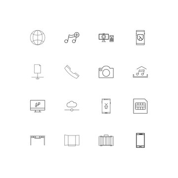 Devices simple linear icons set. Outlined vector icons
