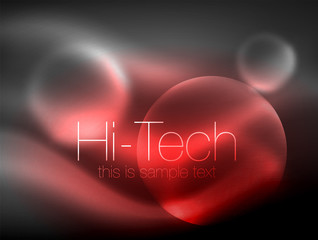 Blurred neon glowing circle, hi-tech modern bubble template, techno glowing glass round shapes or spheres. Geometric abstract background