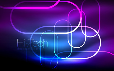 Glowing ellipses dark background, waves and swirl, neon light effect, shiny vector magic effects