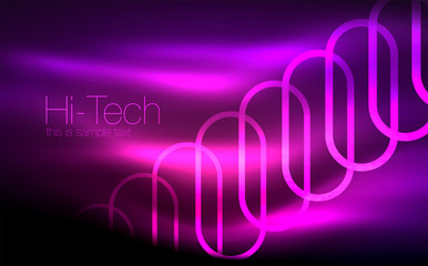 Glowing ellipses dark background, waves and swirl, neon light effect, shiny vector magic effects