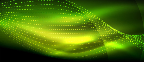 Obraz premium Glowing abstract wave on dark, shiny motion, magic space light. Techno abstract background