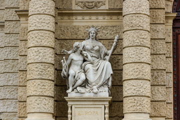 Fototapeta na wymiar Vienna/Austria - April 5th 2018: Statue of Europa at the entrance of the Museum of Natural History Vienna