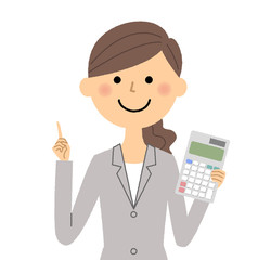 スーツの女性　電卓