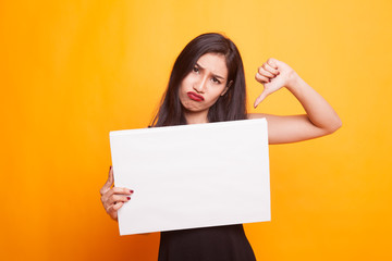 Young Asian woman with  white blank sign.