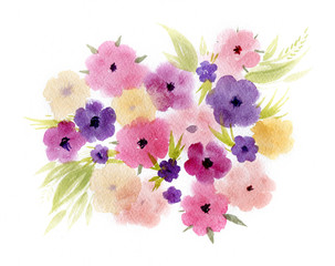 Flowers watercolor illustration in pastel colors. Elegant hand-painted composition.