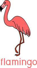 Pink flamingo with title on white background