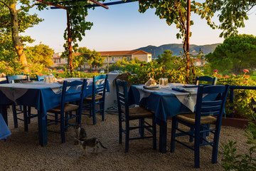 Greece background. Restaurant and coffee place