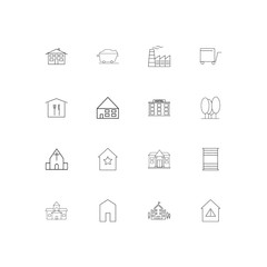 Buildings And Constructions simple linear icons set. Outlined vector icons