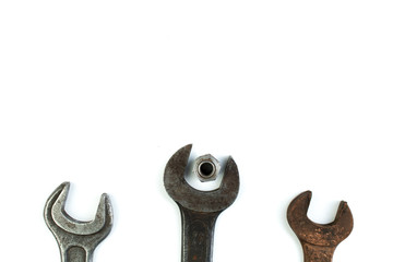 wrenches isolated on white background. Top view.