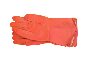 Latex orange protective gloves Isolated on white background. protective coat hand gloves.
