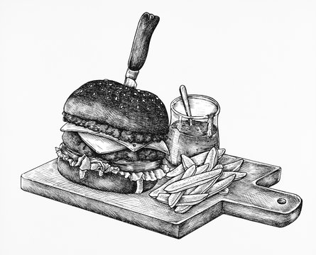 Hand-drawn burger isolated on white background