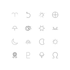 Astrology simple linear icons set. Outlined vector icons