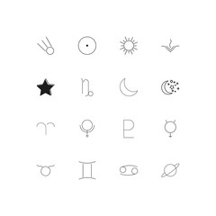 Astrology simple linear icons set. Outlined vector icons