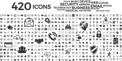 Black web business technology icons set