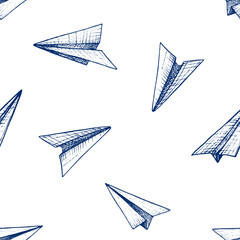 Origami - seamless pattern with blue paper planes