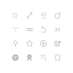 Astrology simple linear icons set. Outlined vector icons