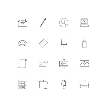 Office simple linear icons set. Outlined vector icons