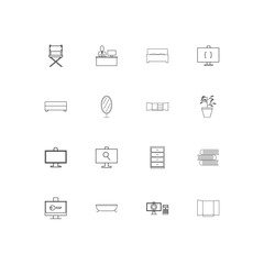 Furniture simple linear icons set. Outlined vector icons