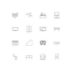 Furniture simple linear icons set. Outlined vector icons